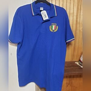 New Wit Tags Men Royal Blue Large Italy polo Shirt Cotton Retro Rugby Soccer
